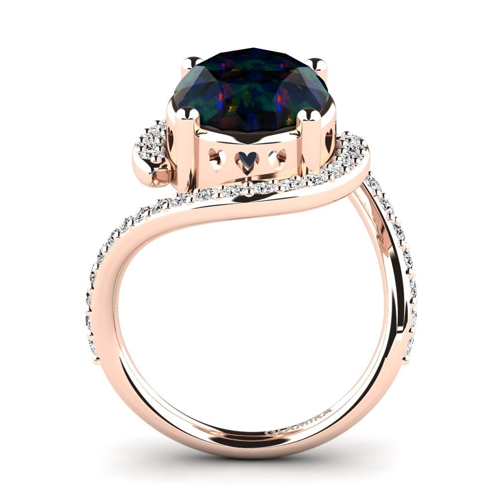 14k Oro Rosa Opalo Negro Anillo Carolann