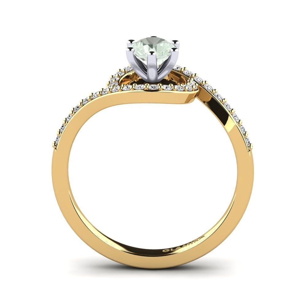 14k Oro Amarillo & Blanco Amatista verde Anillo de compromiso Cassia