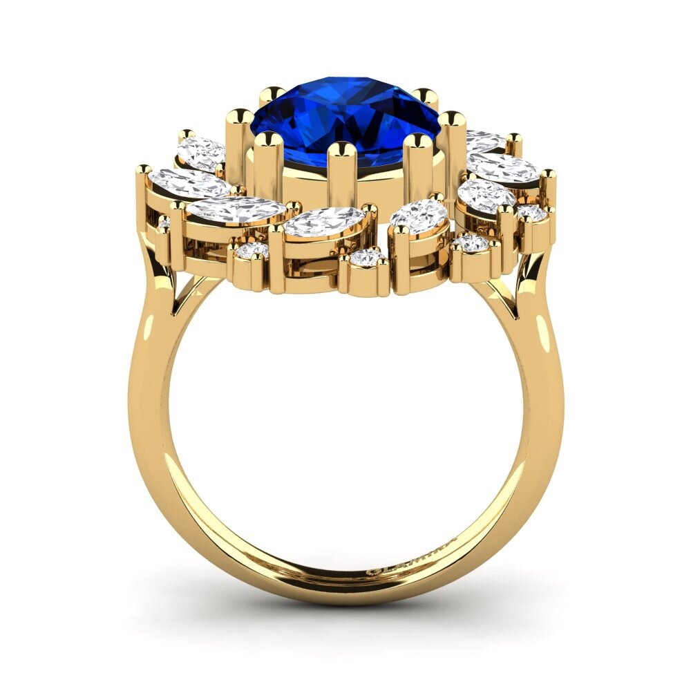 14k Oro Amarillo Safiro (Creado en Laboratorio) Anillo de compromiso Cassine