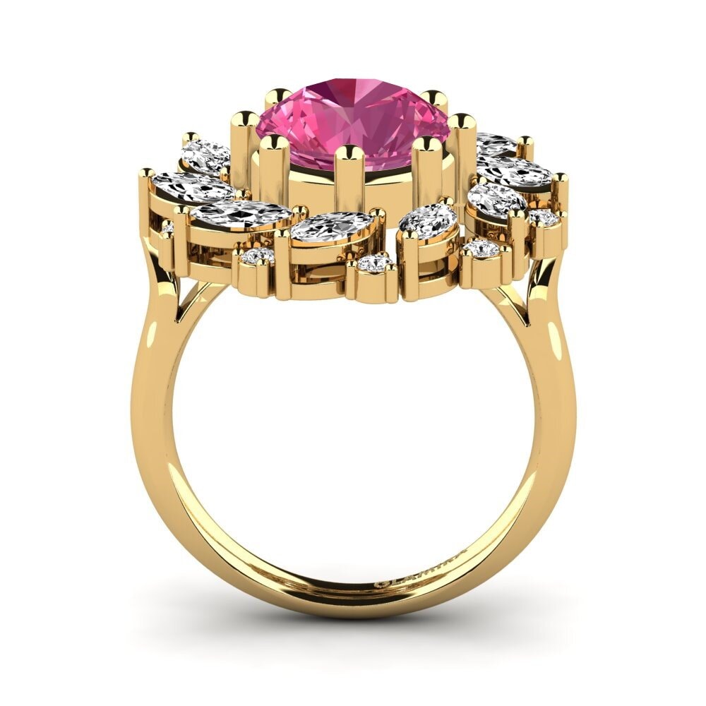 14k Oro Amarillo Turmalina rosa Anillo de compromiso Cassine