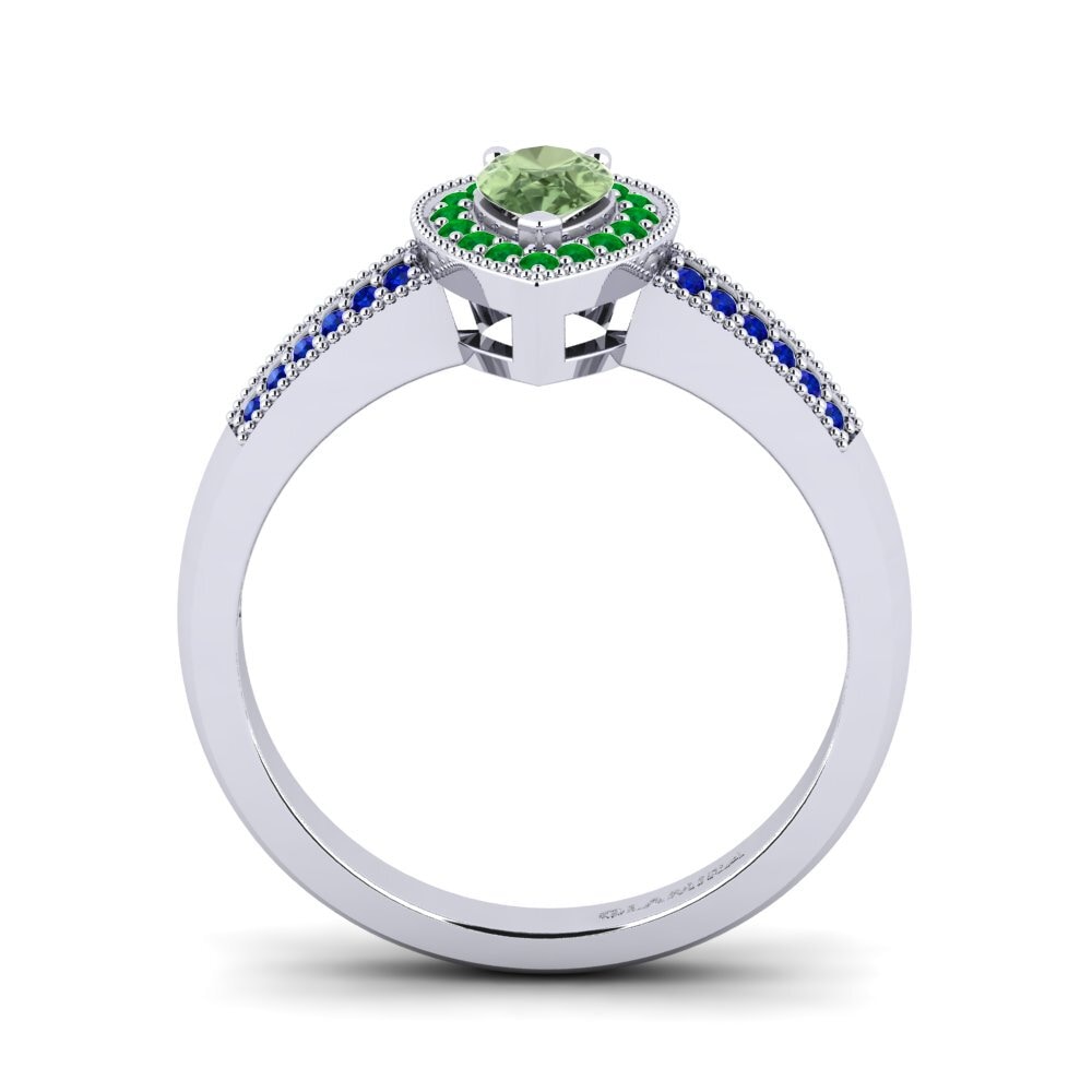 White Silver Green Sapphire Engagement Ring Cecilia