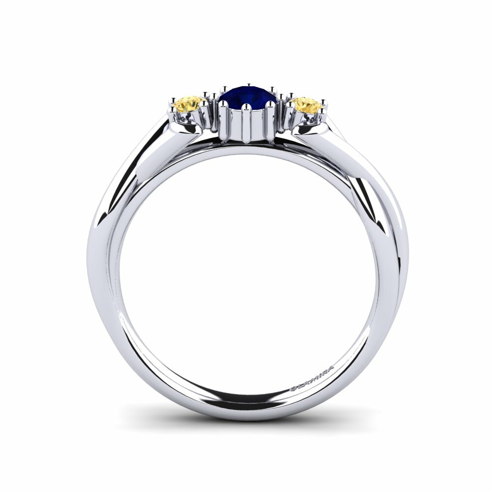 9k Oro Blanco Redondo Zafiro Anillo de compromiso Cheth