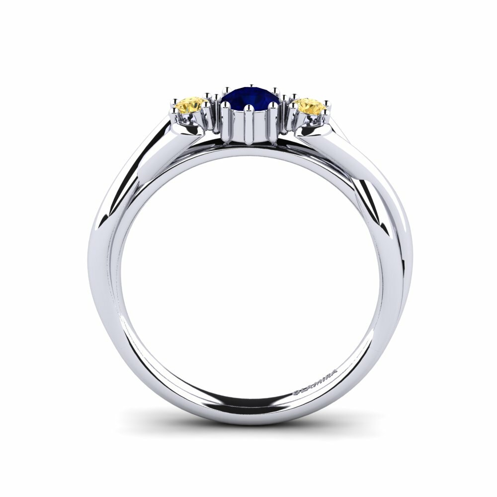 Round 0.25 Carat Side-Stone Sapphire 14K White Gold Engagement Ring Cheth