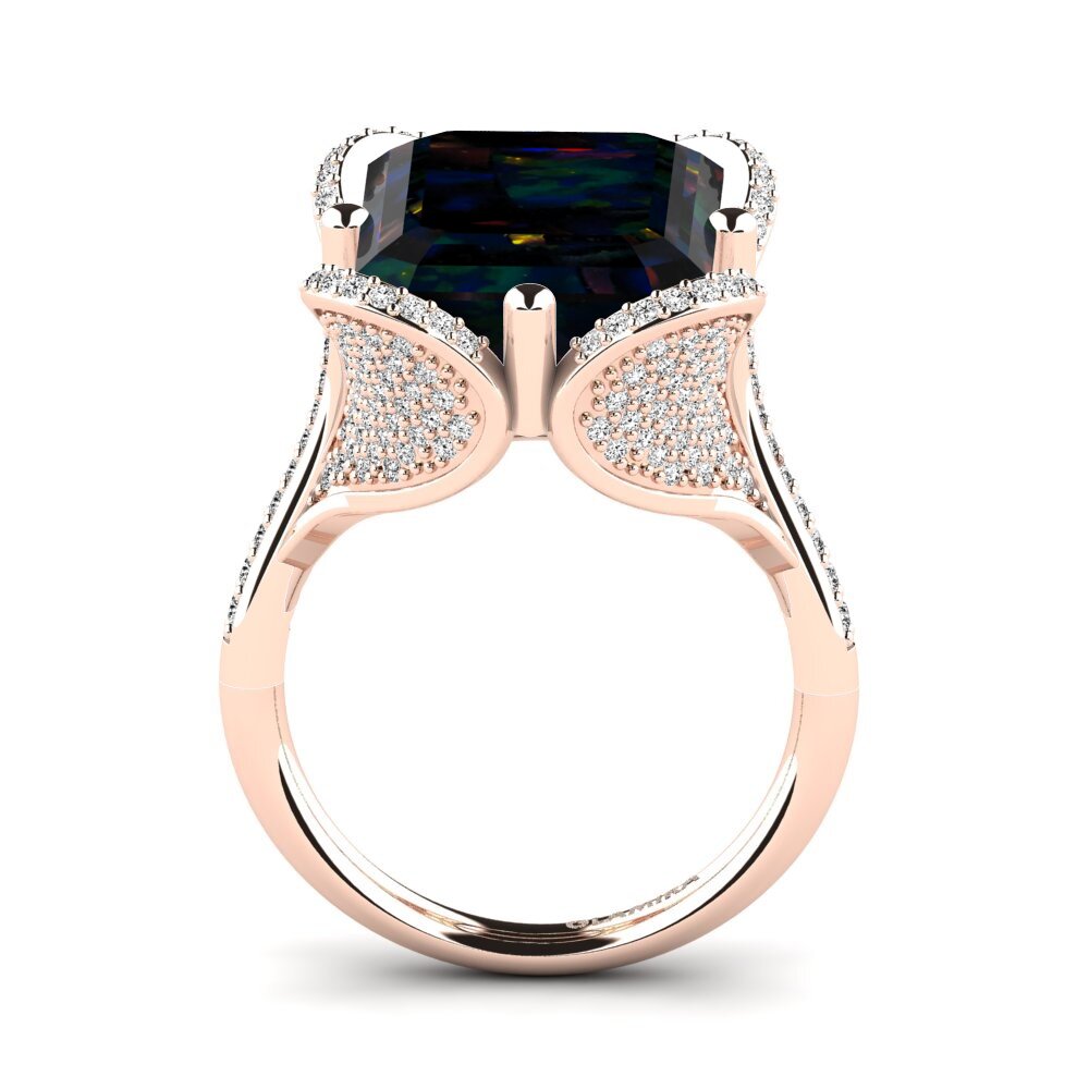 14k Oro Rosa Opalo Negro Anillo Clare