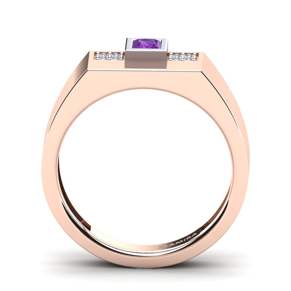 18ct Rose & White Gold Amethyst Men's Ring Cledwyn