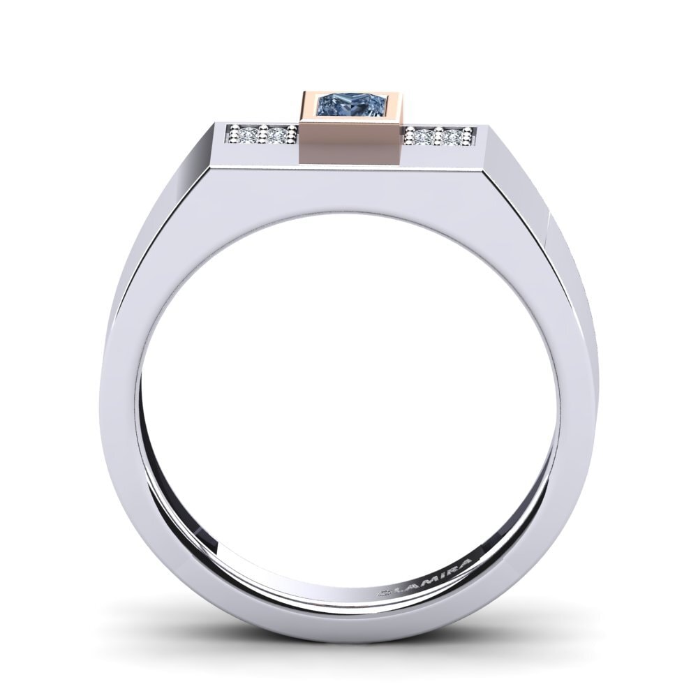 Oro Bianco & Rosso 375 Diamante Blu Anello da uomo Cledwyn