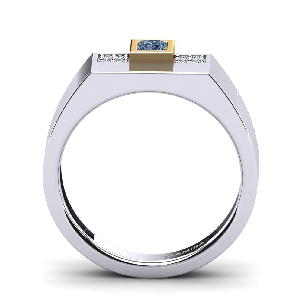 18ct White & Yellow Gold Blue Diamond Men's Ring Cledwyn