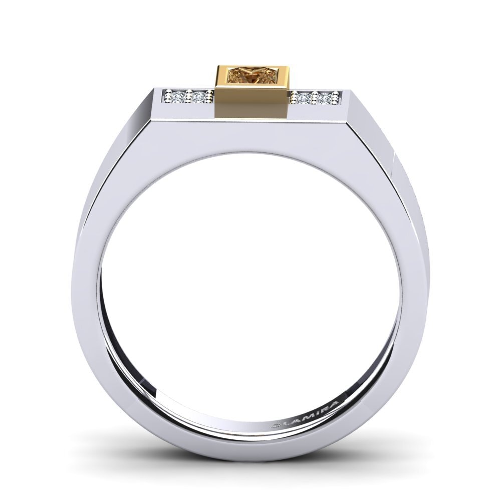 18ct White & Yellow Gold Brown Diamond Men's Ring Cledwyn