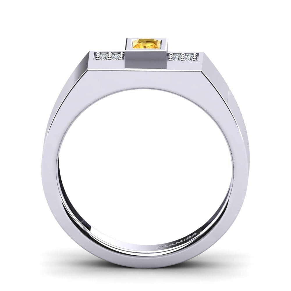 White Silver Citrine Men's Ring Cledwyn