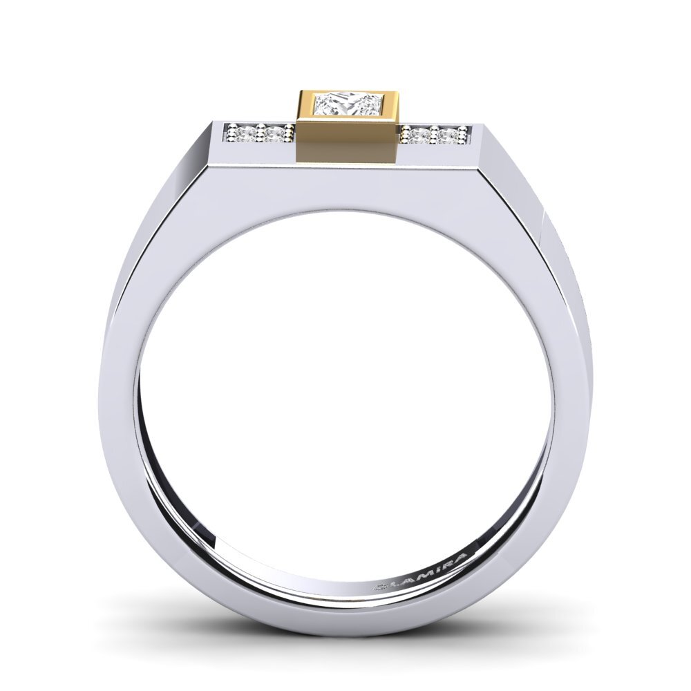 Oro Bianco & Giallo 750 Zaffiro Bianco Anello da uomo Cledwyn