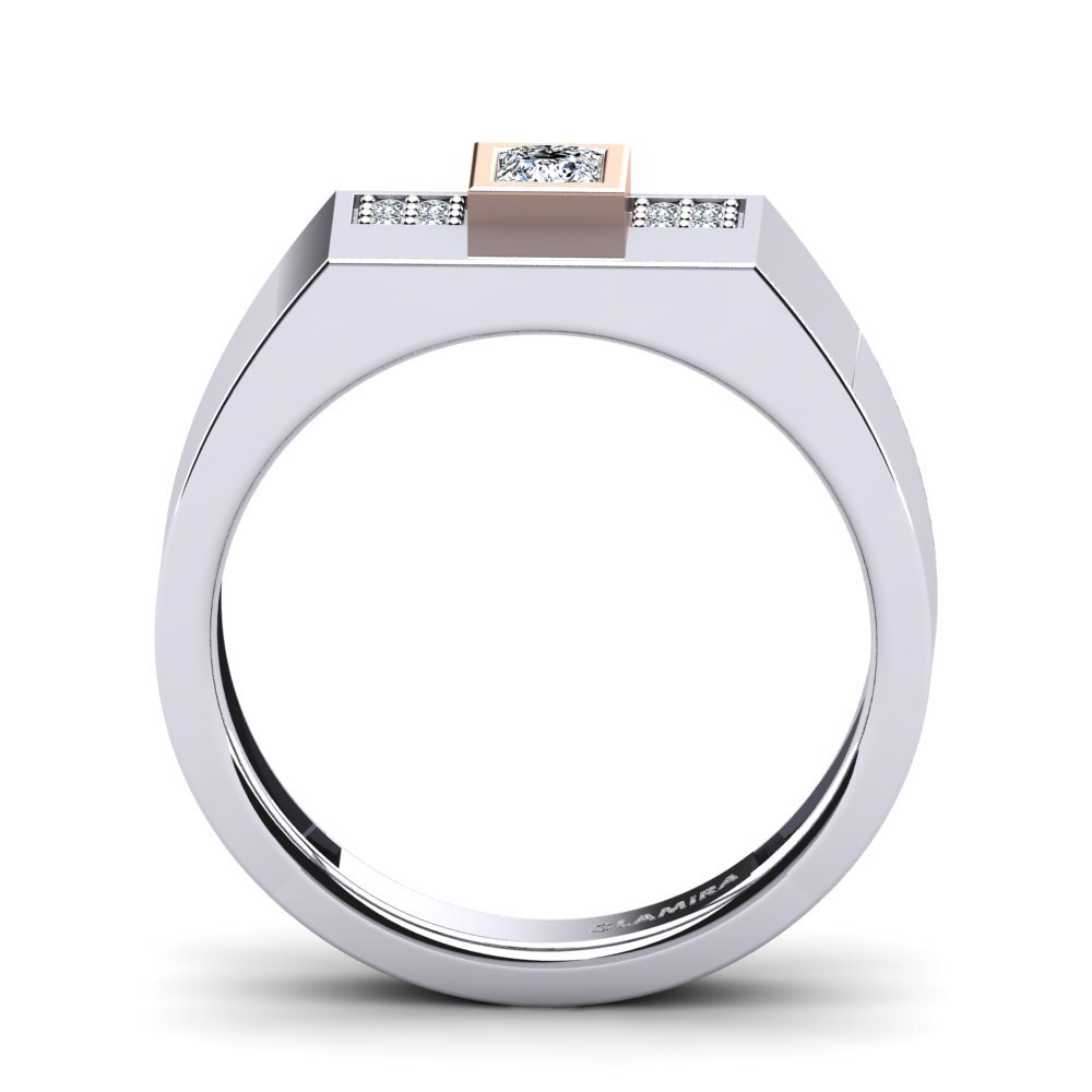 Oro Bianco & Rosso 585 Zircone Anello da uomo Cledwyn