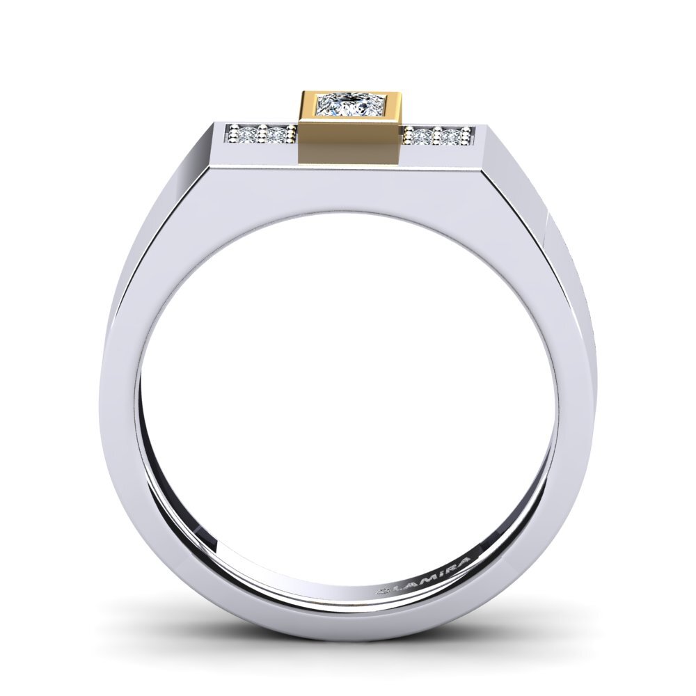 18ct White & Yellow Gold Zirconia Men's Ring Cledwyn