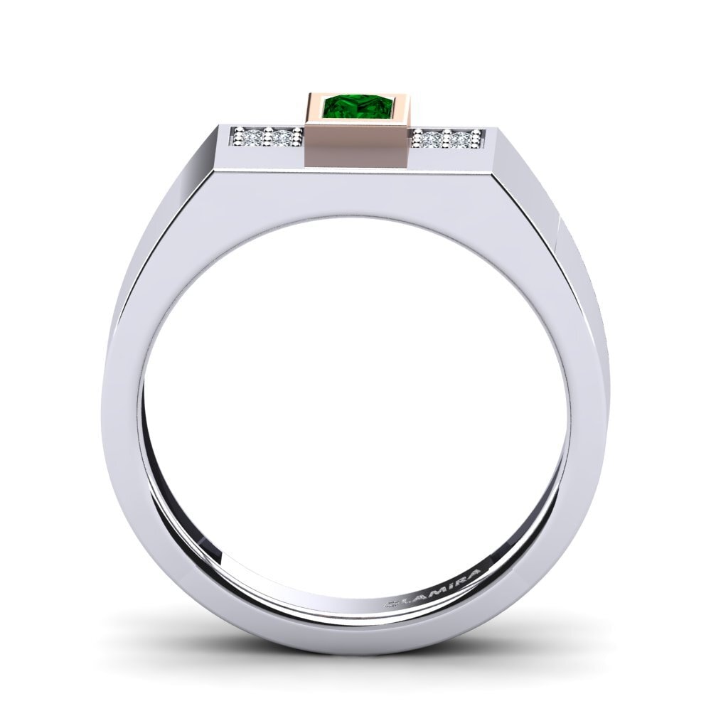 Oro Bianco & Rosso 375 Zircone Verde Anello da uomo Cledwyn