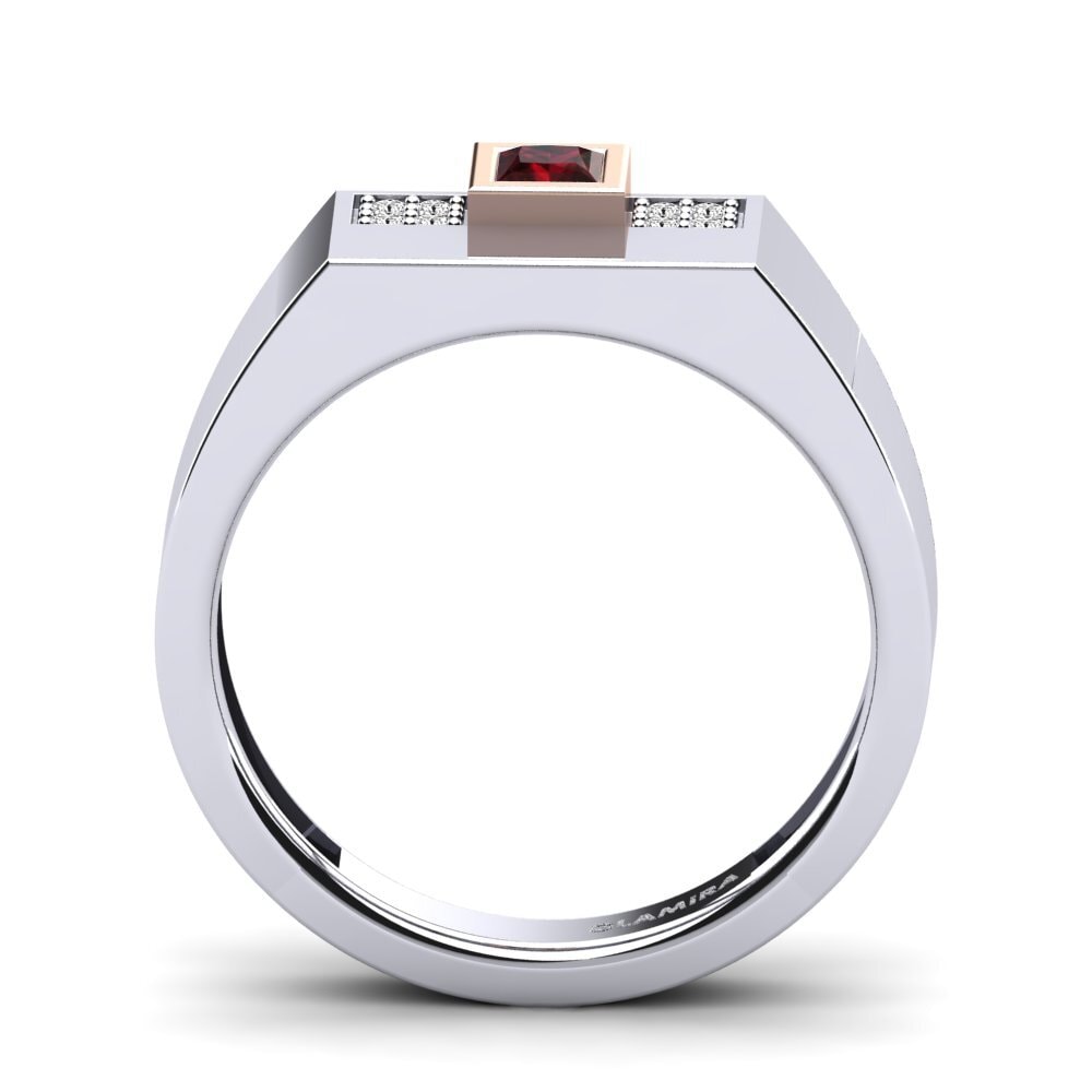 Oro Bianco & Rosso 585 Granato Anello da uomo Cledwyn