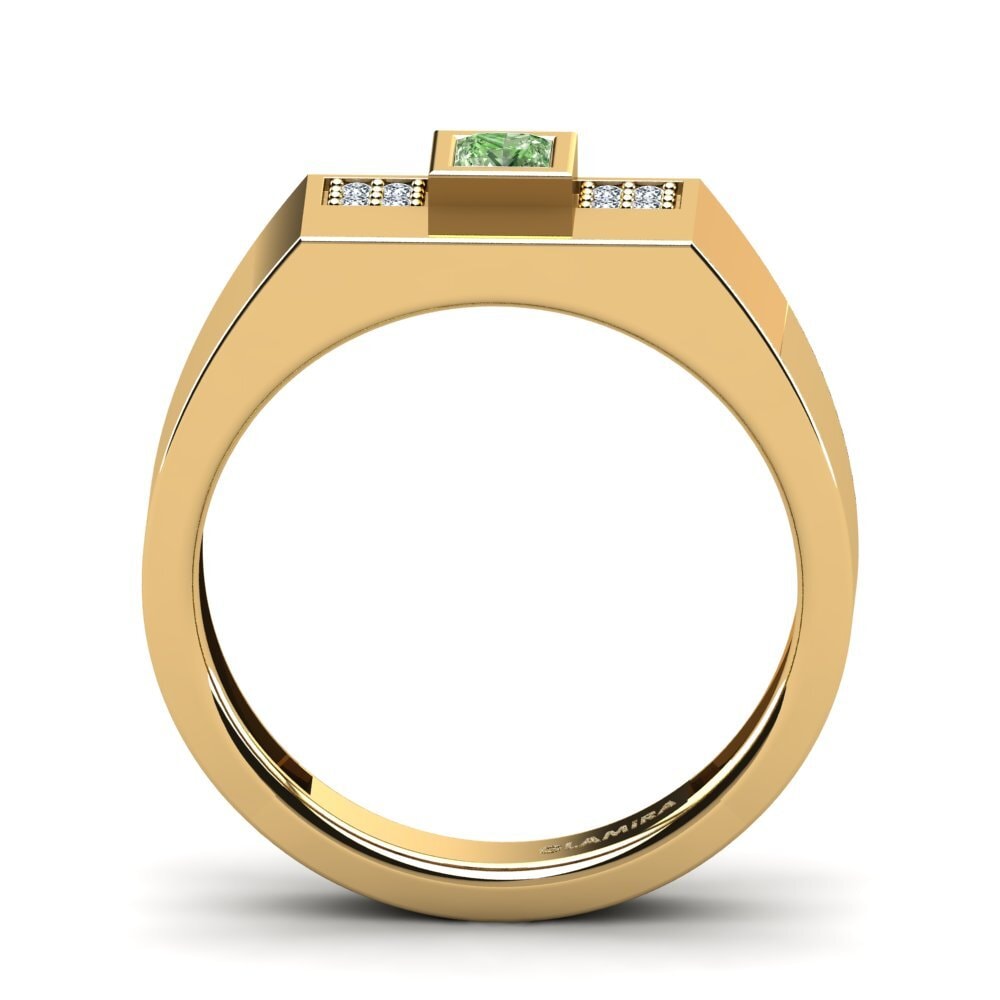 18ct Yellow Gold Green Diamond Men's Ring Cledwyn