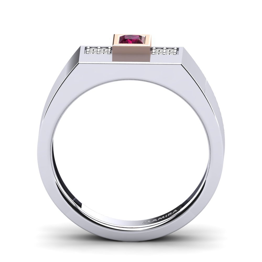 Oro Bianco & Rosso 375 Granato Rodolite Anello da uomo Cledwyn