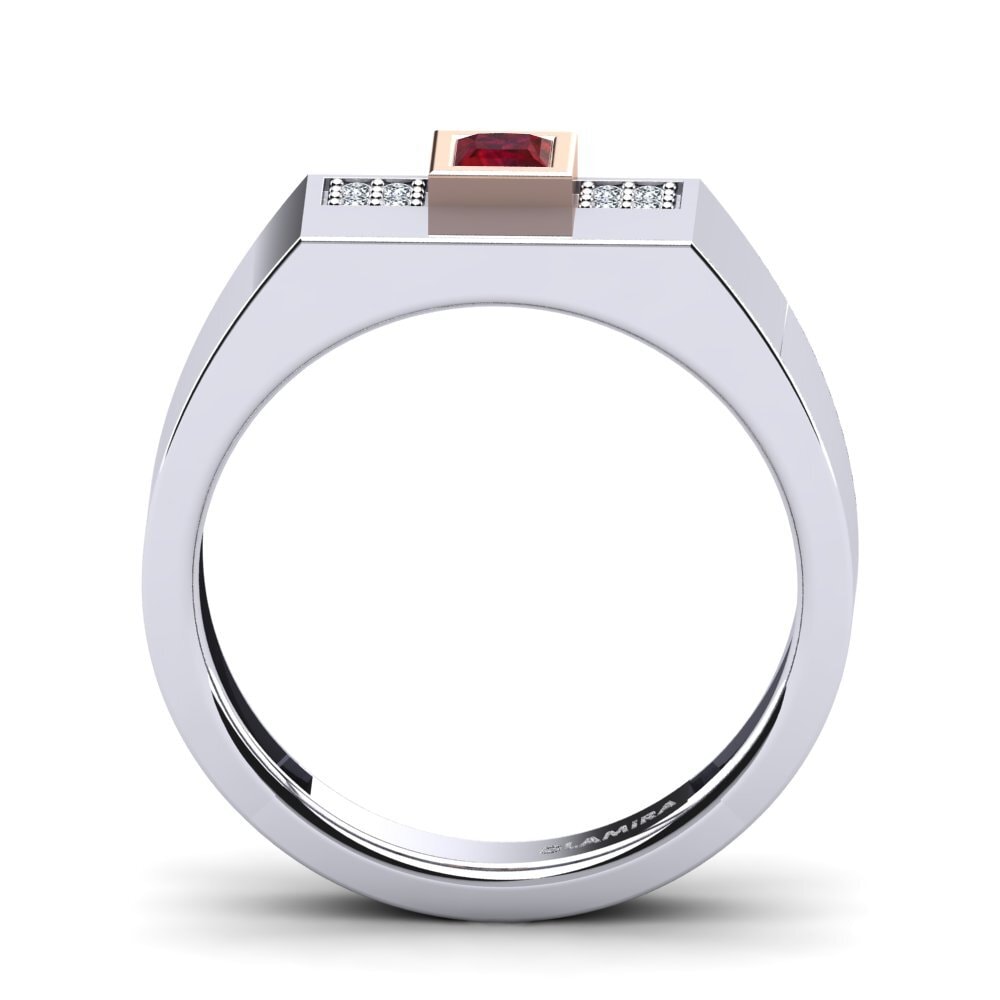 Oro Bianco & Rosso 585 Rubino Anello da uomo Cledwyn