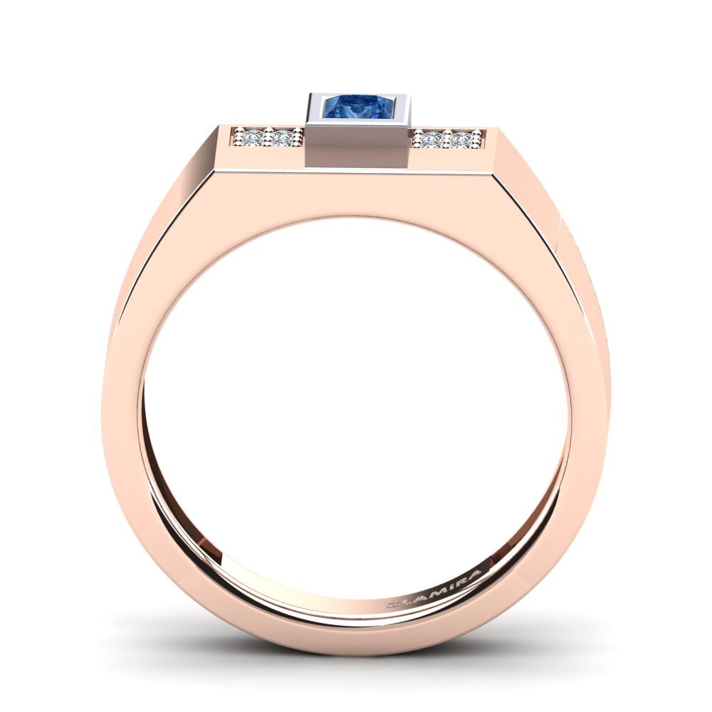 Oro Rosso & Bianco 750 Zircone Blu Scuro Anello da uomo Cledwyn