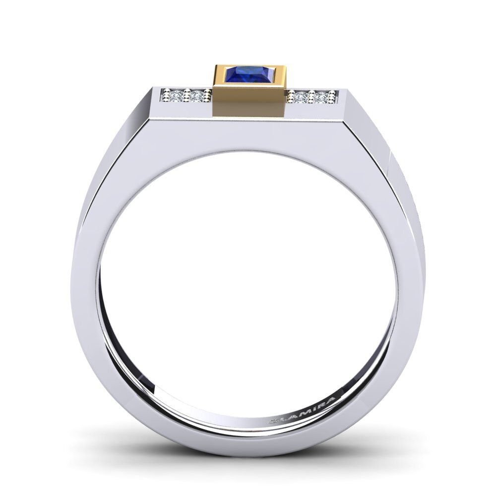 Oro Bianco & Giallo 375 Zaffiro Anello da uomo Cledwyn