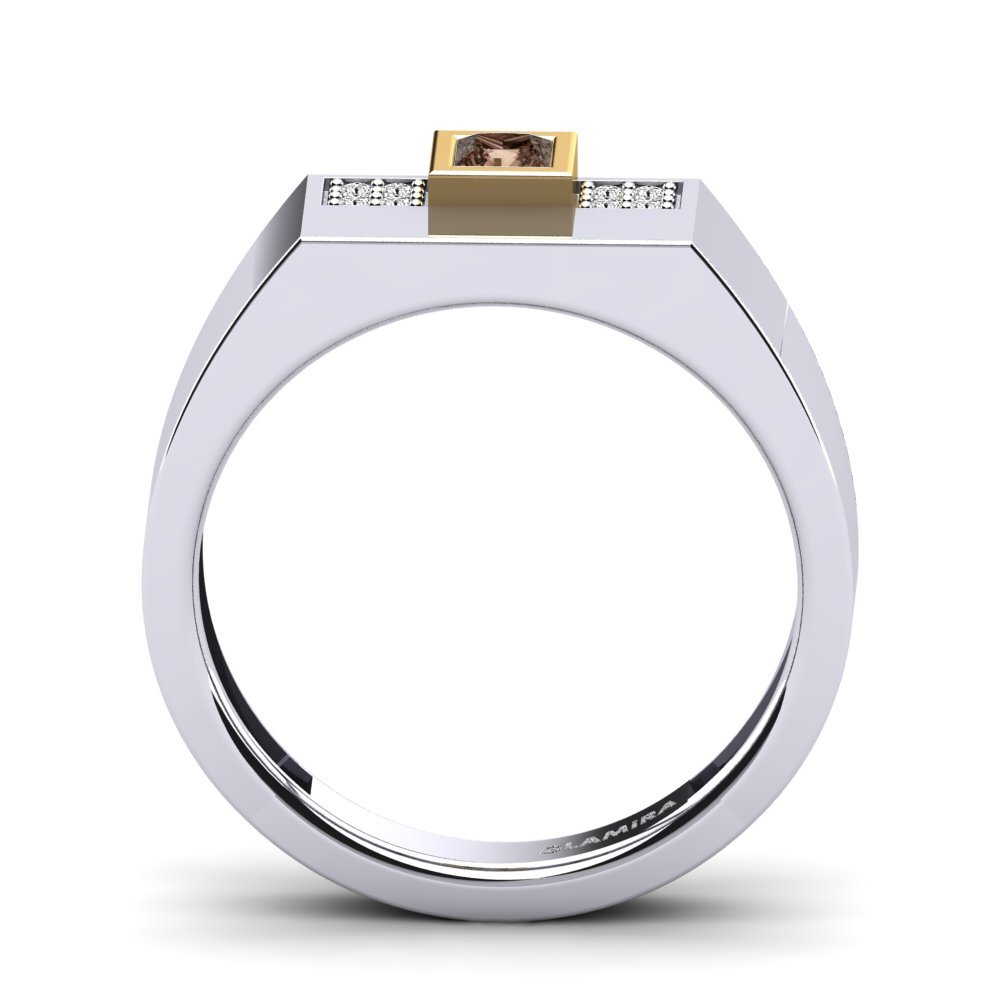 Oro Bianco & Giallo 750 Quarzo Fumé Anello da uomo Cledwyn