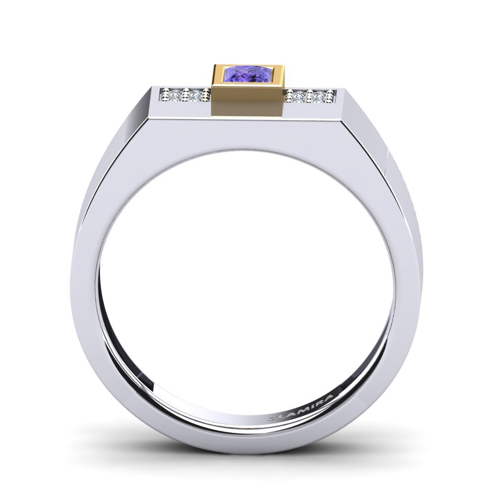 18ct White & Yellow Gold Tanzanite Men's Ring Cledwyn
