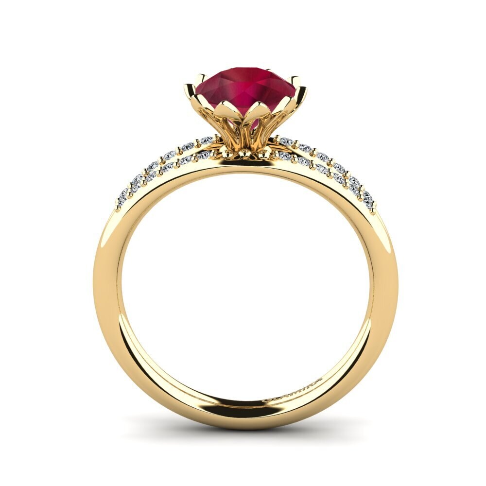 14ct Yellow Gold Ruby Women's Ring Clom