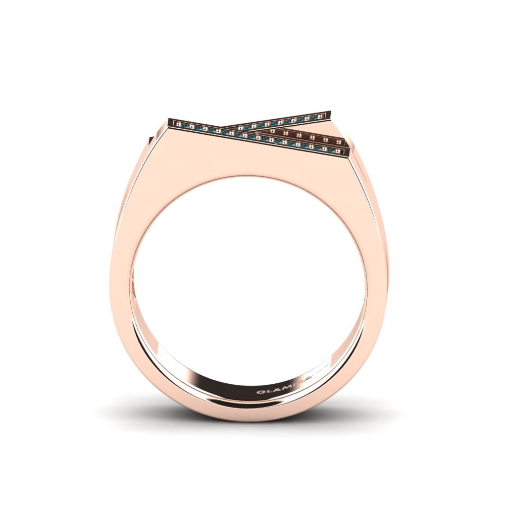 Oro Rosso 585 Diamante Blu Anello da uomo Cohen