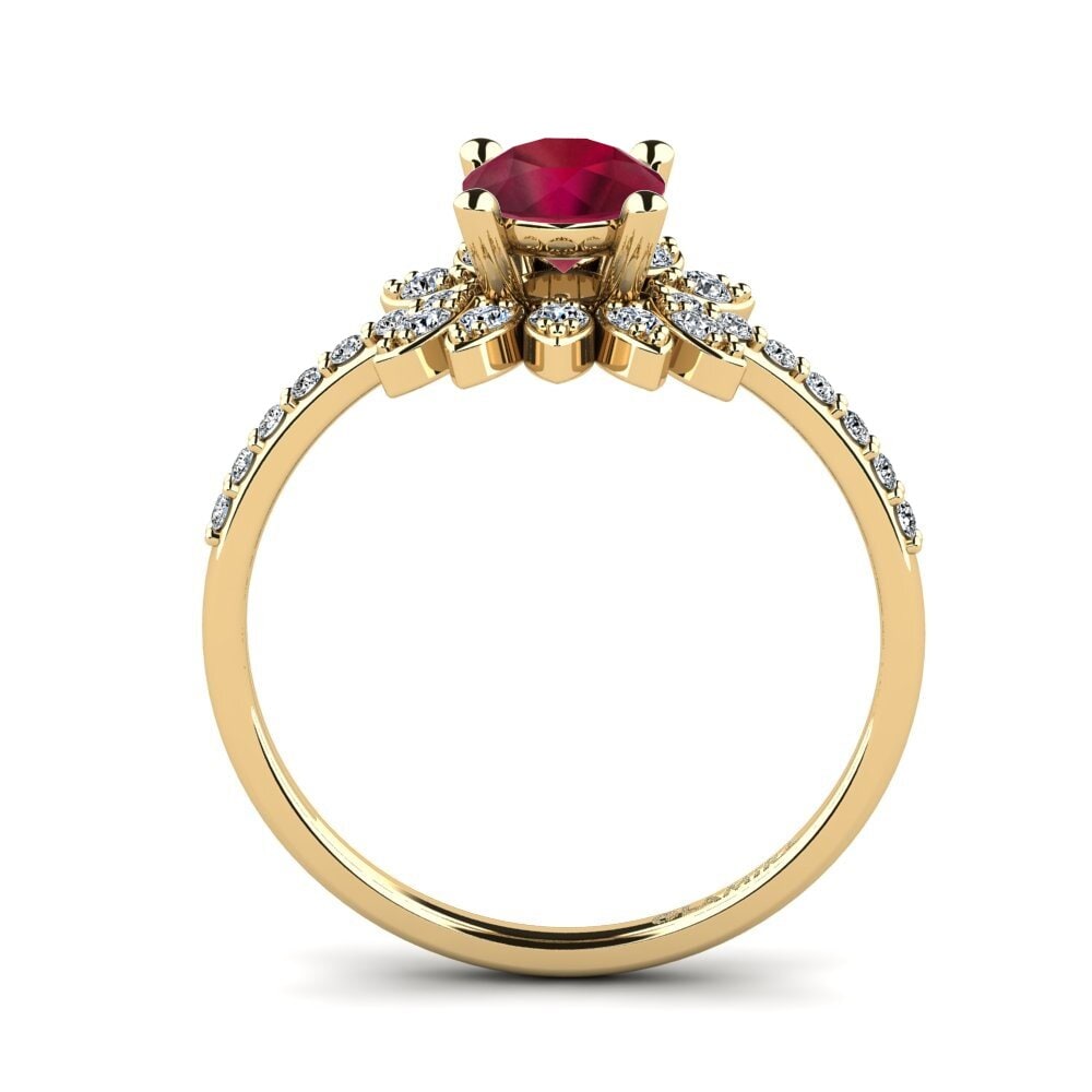14ct Yellow Gold Ruby Women's Ring Coqu