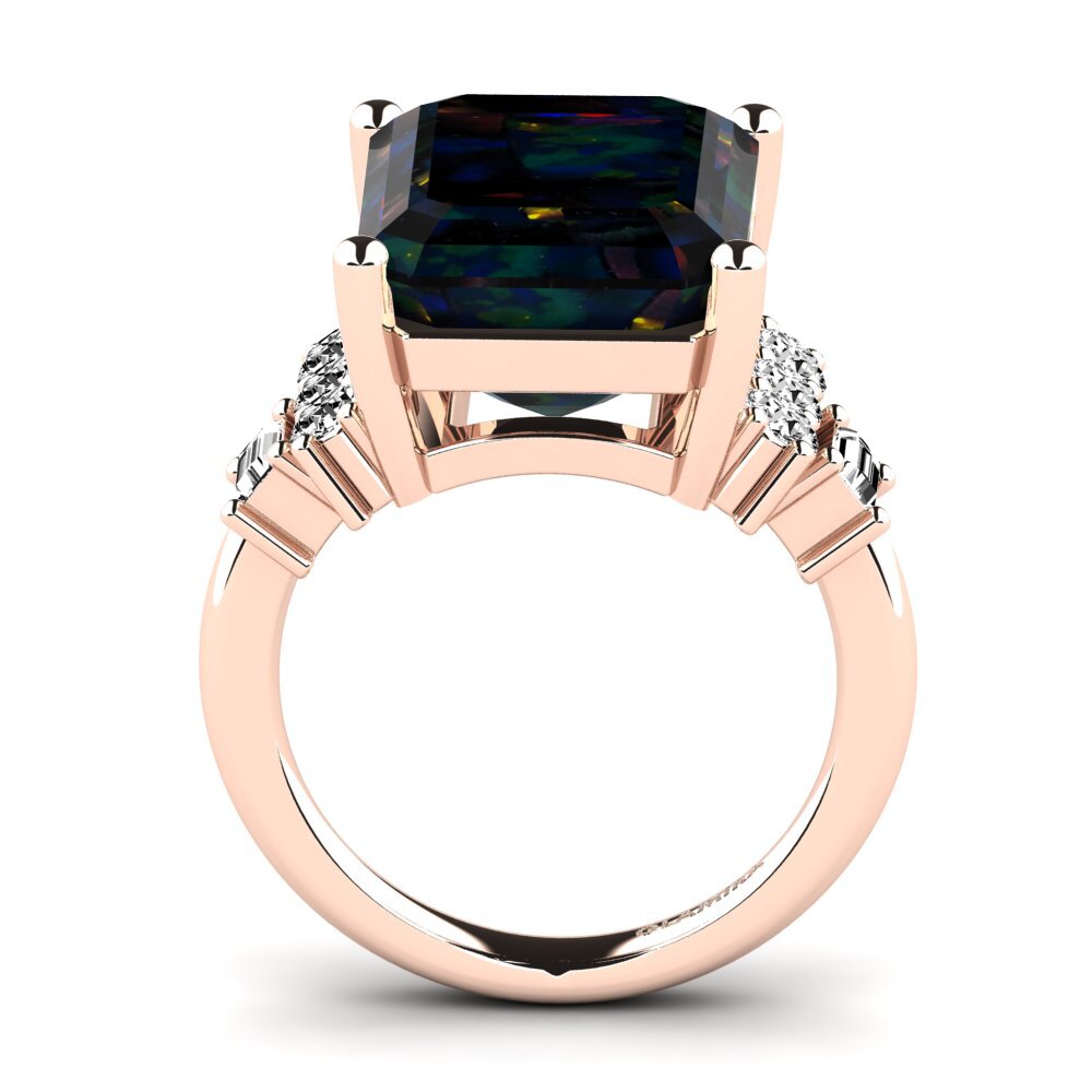 14k Oro Rosa Opalo Negro Anillo Corine