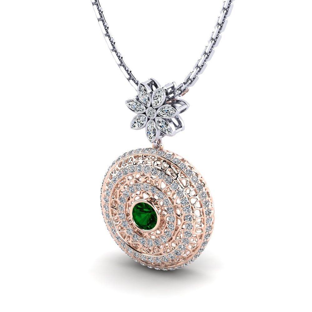 14k Oro Rosa & Blanco Circonita Verde Colgante de Mujer Cornaline