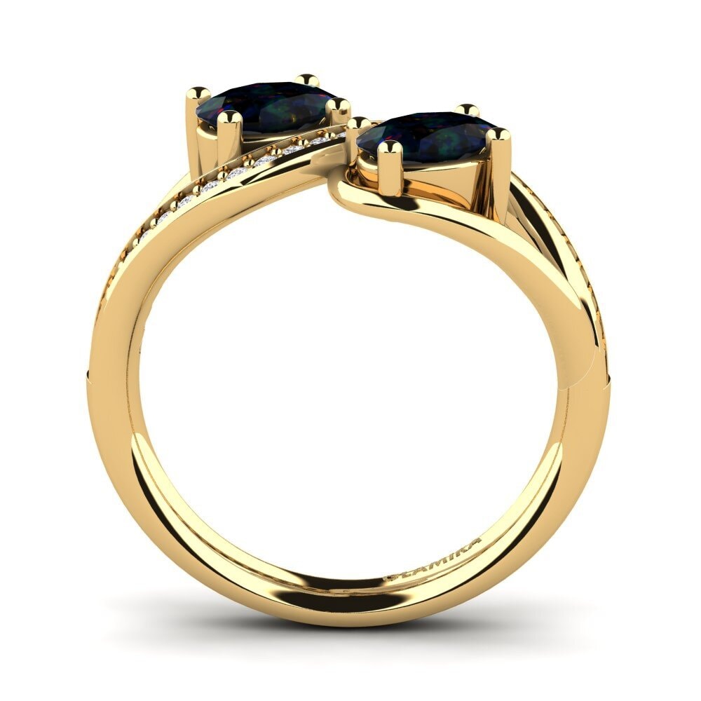 9ct Yellow Gold Black Opal Ring Crocus