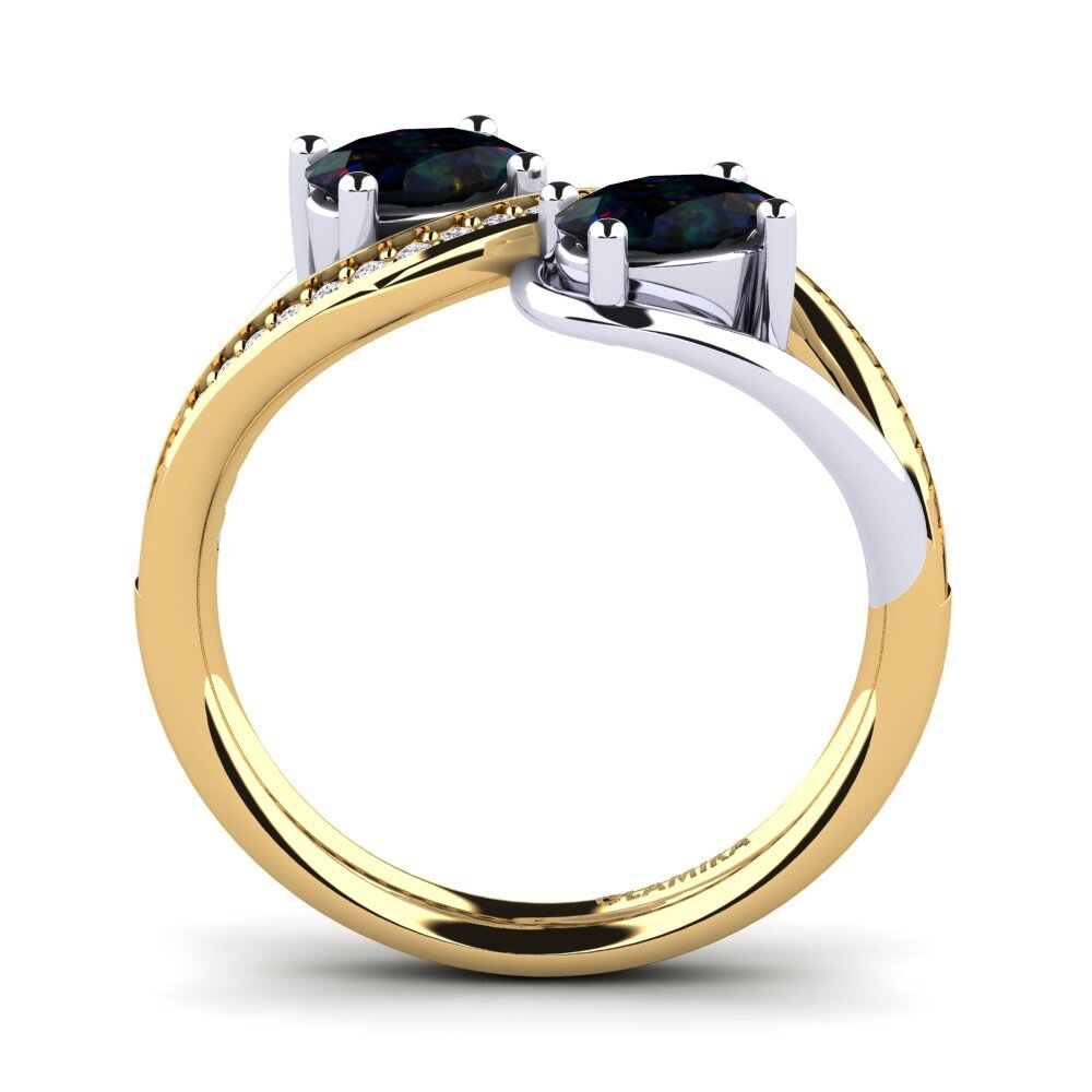 9ct Yellow & White Gold Black Opal Ring Crocus