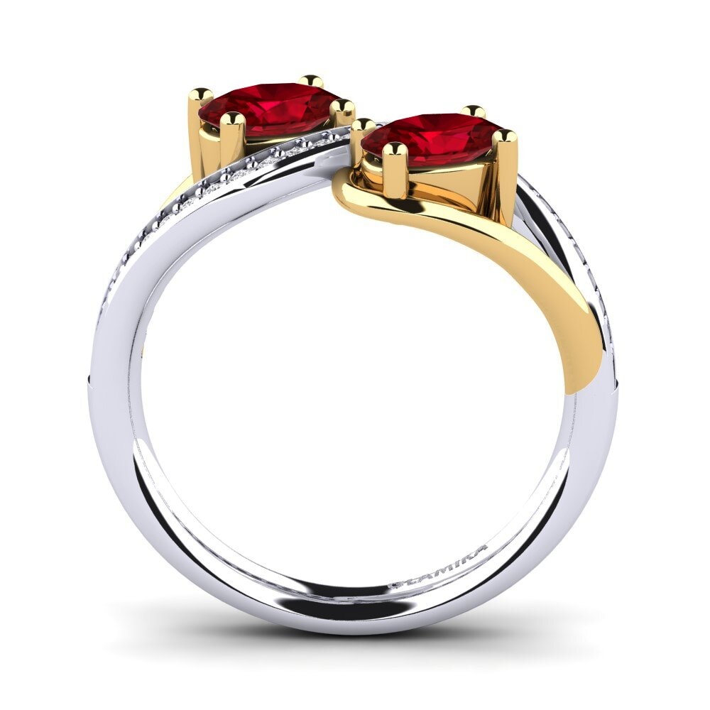 Ouro Amarelo Branco 14K Zircônia Vermelha Anel Crocus