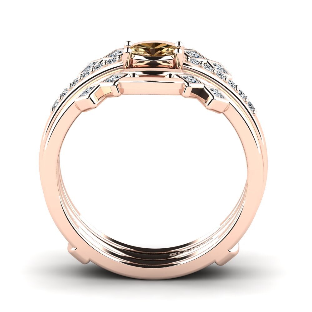 Ovalado Diamante café Anillo Crumpa SET