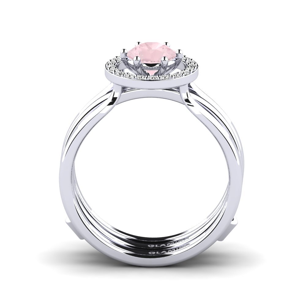 White Silver Rose Quartz Ring Cwan - SET