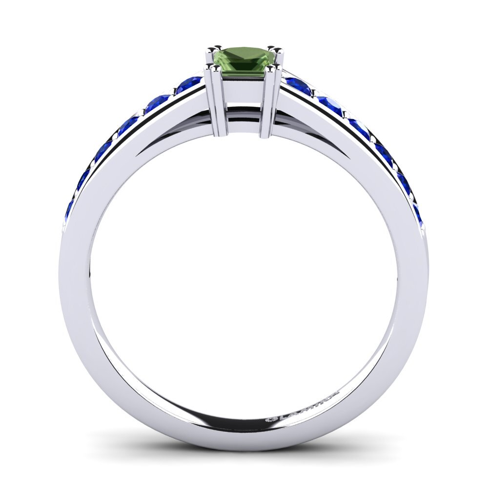 White Silver Green Sapphire Engagement Ring Cynthia 0.27 crt