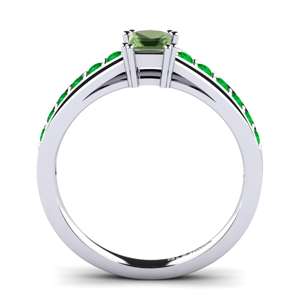 White Silver Green Sapphire Engagement Ring Cynthia 0.4 crt