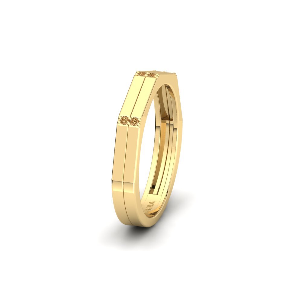 14ct Yellow Gold Brown Diamond Women's Wedding Ring Czerwony