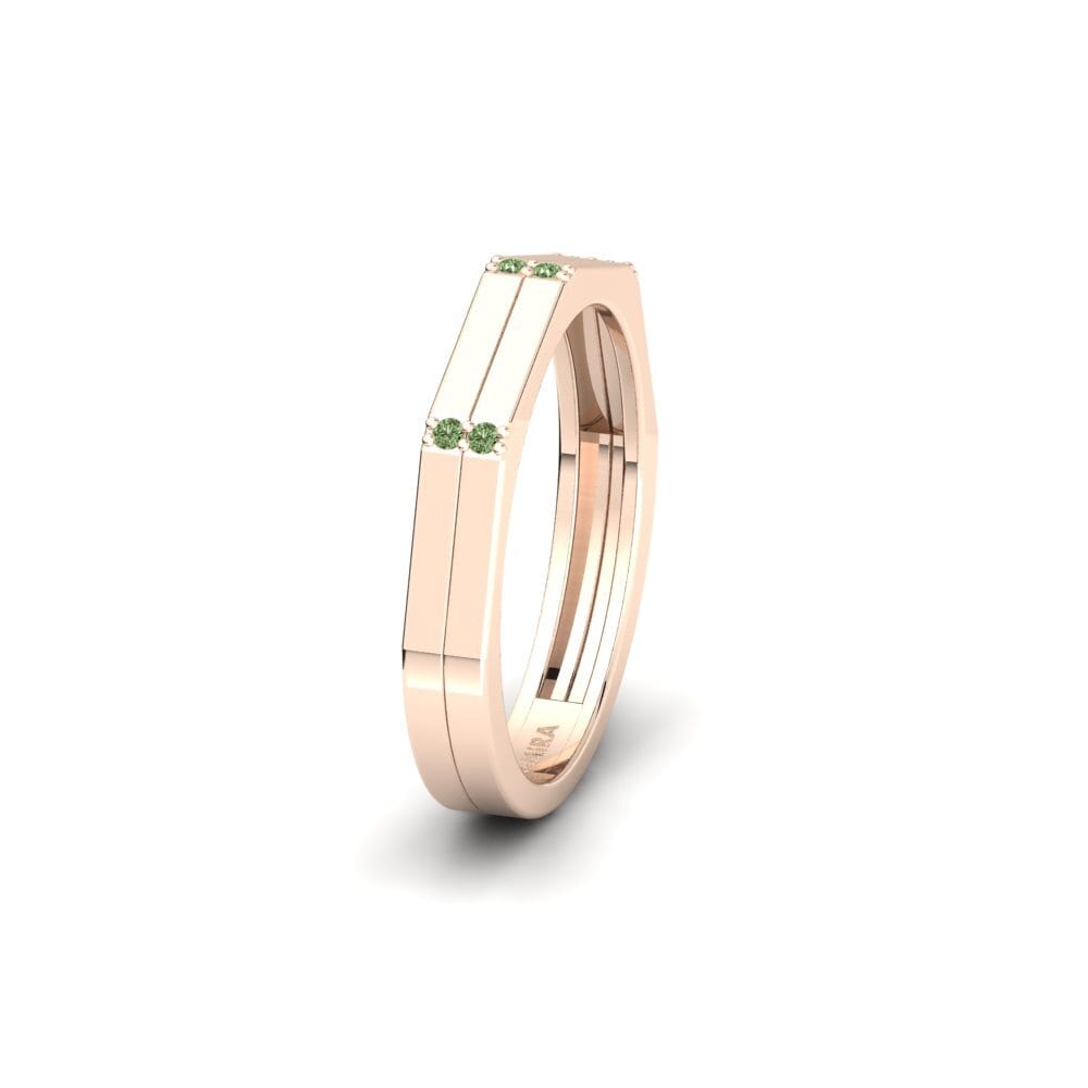 14ct Rose Gold Green Diamond Women's Wedding Ring Czerwony