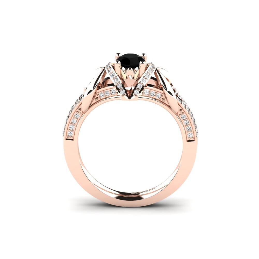 14ct Rose Gold Black Onyx Bridal Set Crinkly Ring A