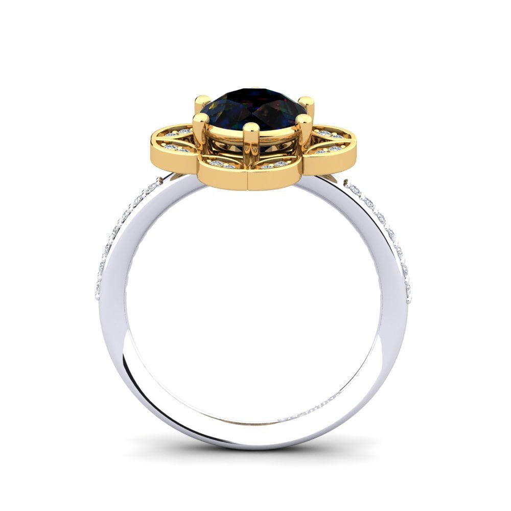 9ct Yellow & White Gold Black Opal Ring Dabria