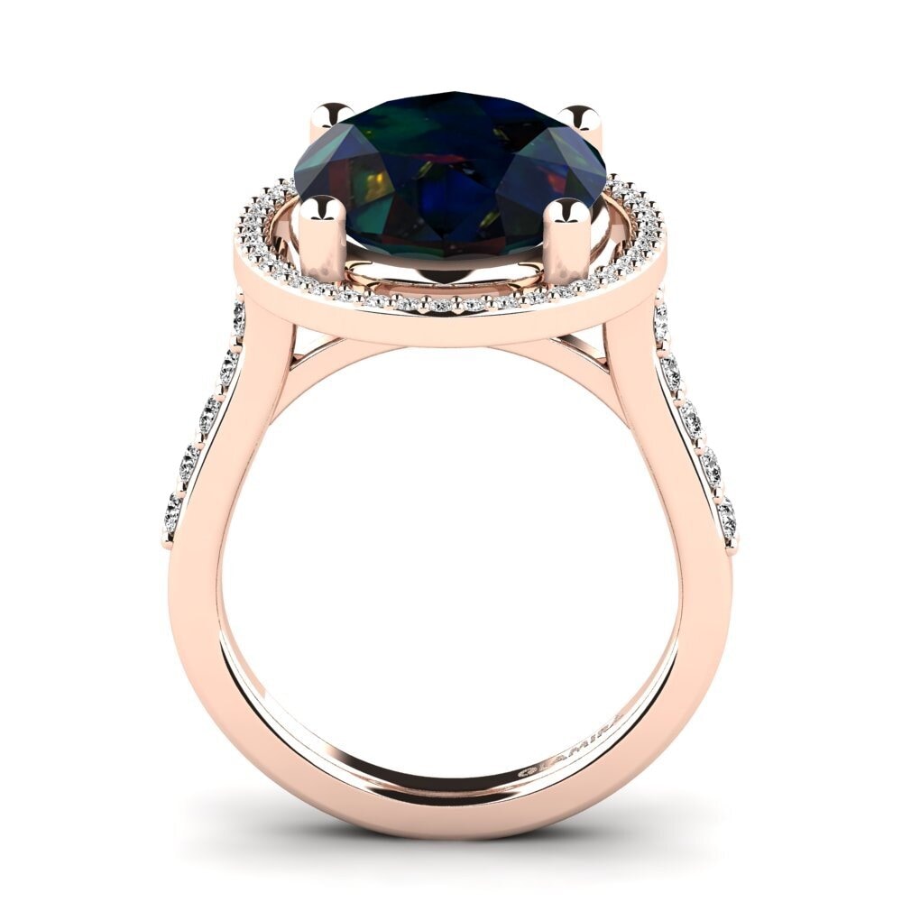 14k Oro Rosa Opalo Negro Anillo Dacia