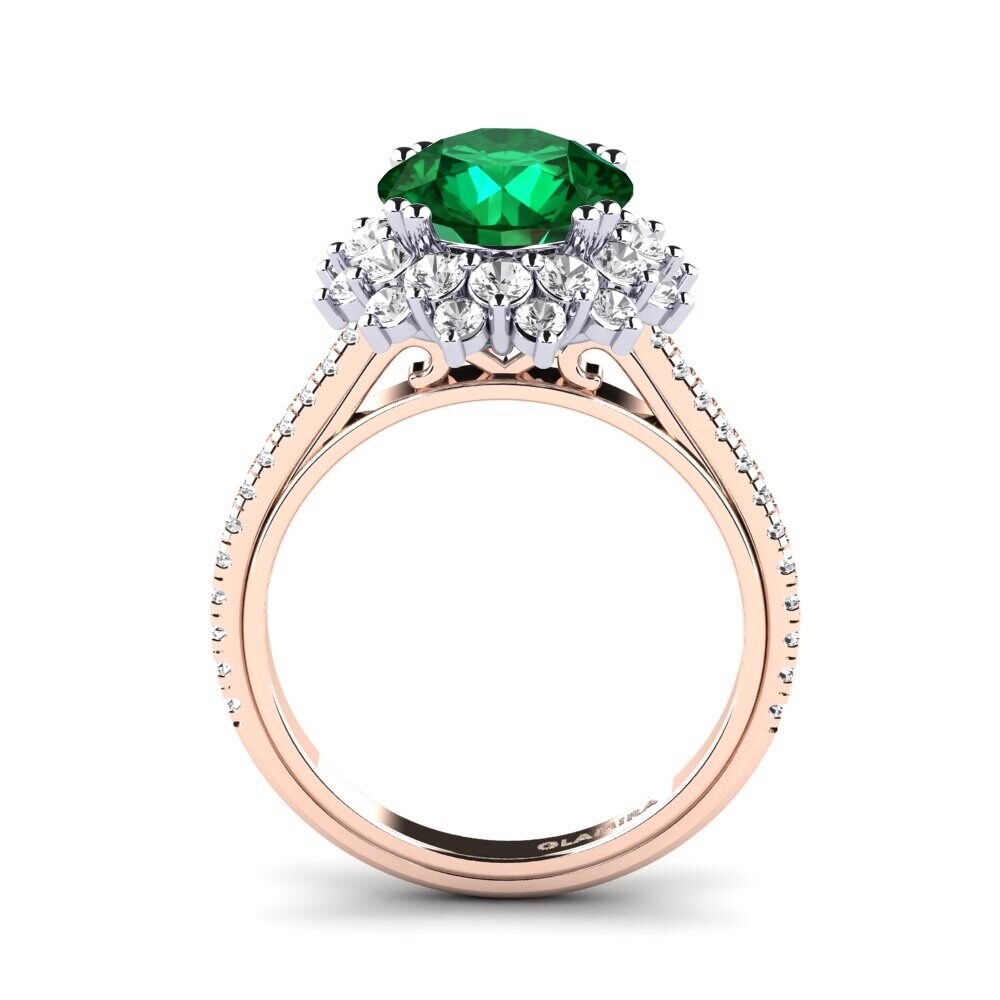 18ct Rose & White Gold Emerald (Lab Created) Engagement Ring Daffney 3.0 crt