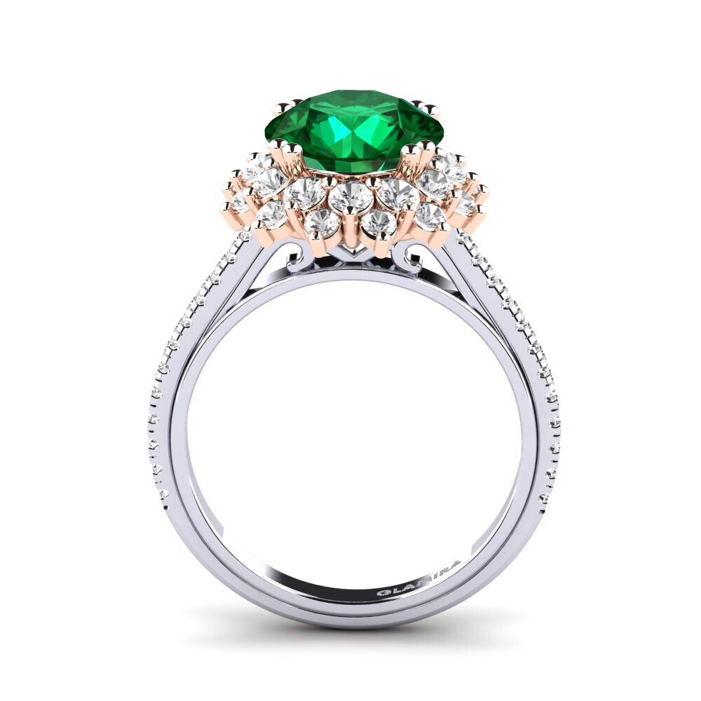 18ct White & Rose Gold Emerald (Lab Created) Engagement Ring Daffney 3.0 crt