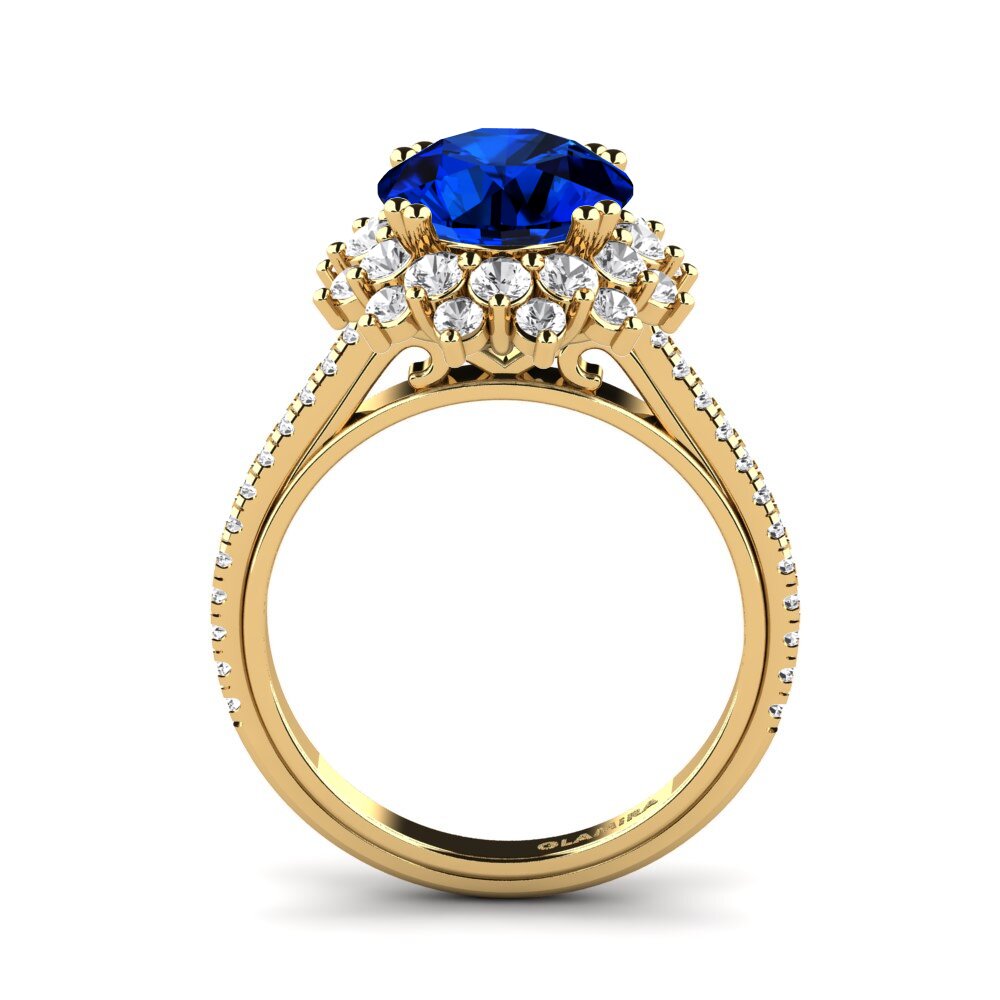 14k Oro Amarillo Safiro (Creado en Laboratorio) Anillo de compromiso Daffney 3.0 crt