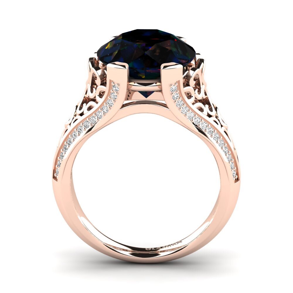 14k Oro Rosa Opalo Negro Anillo Danette