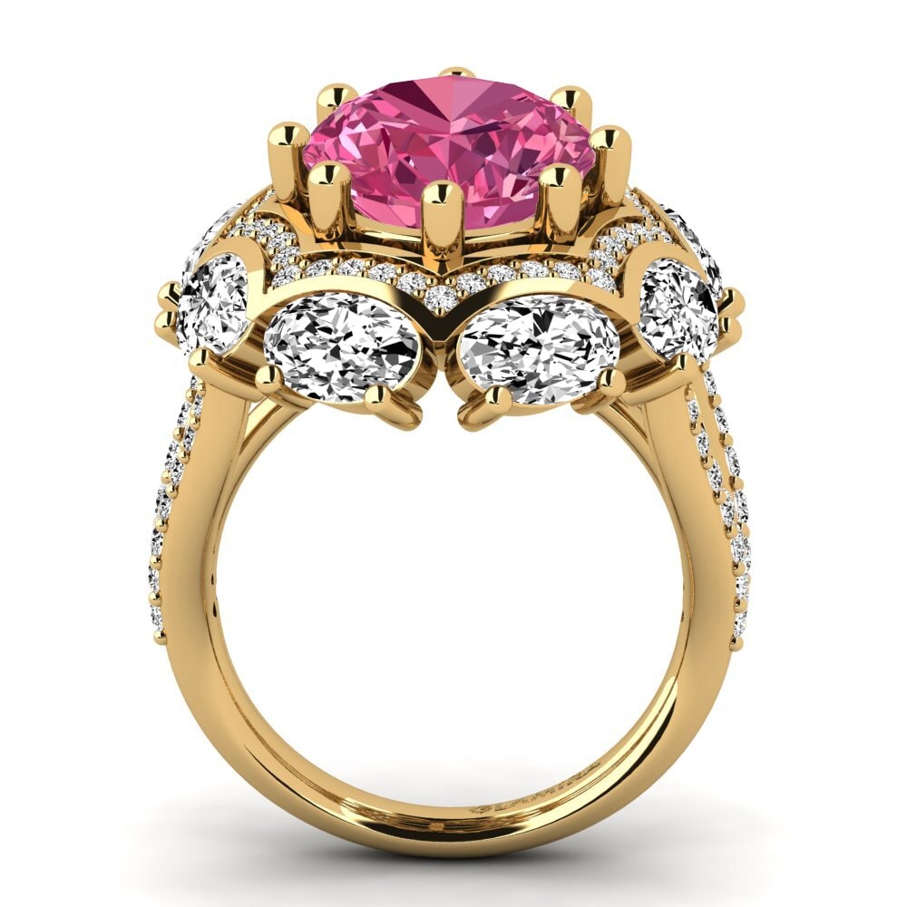 14k Oro Amarillo Turmalina rosa Anillo de compromiso Delfia