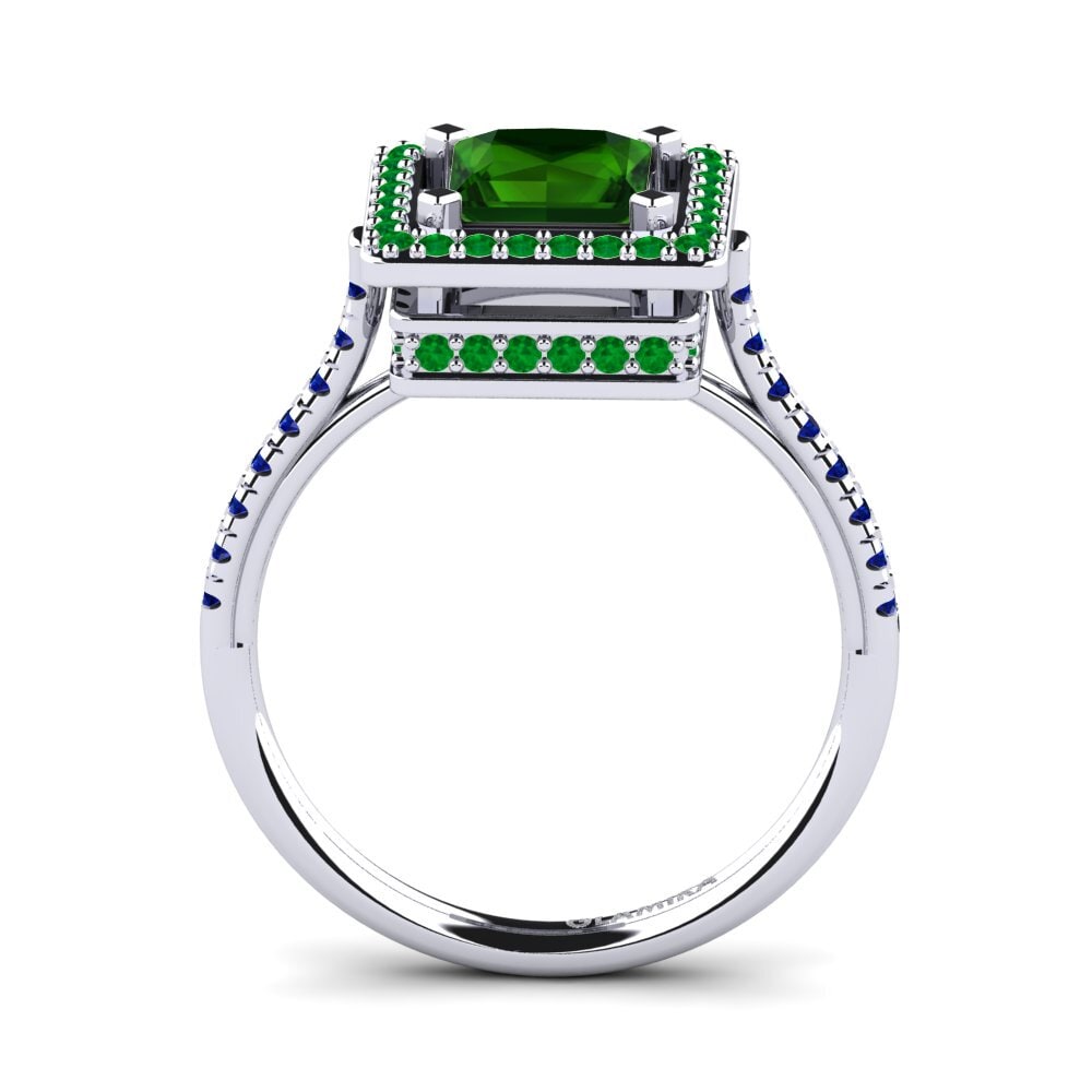 18ct White Gold Green Tourmaline Engagement Ring Delonne