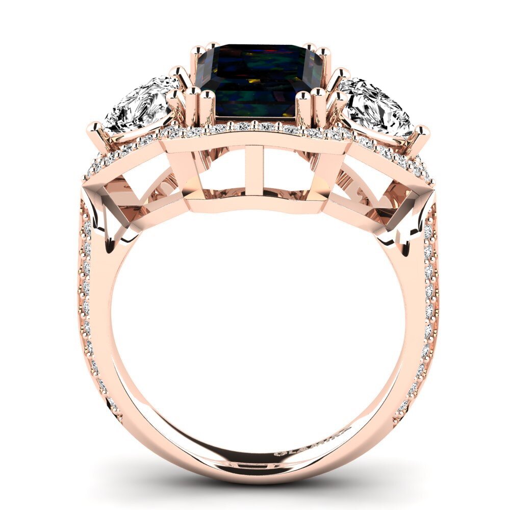 14k Oro Rosa Opalo Negro Anillo de compromiso Demaura