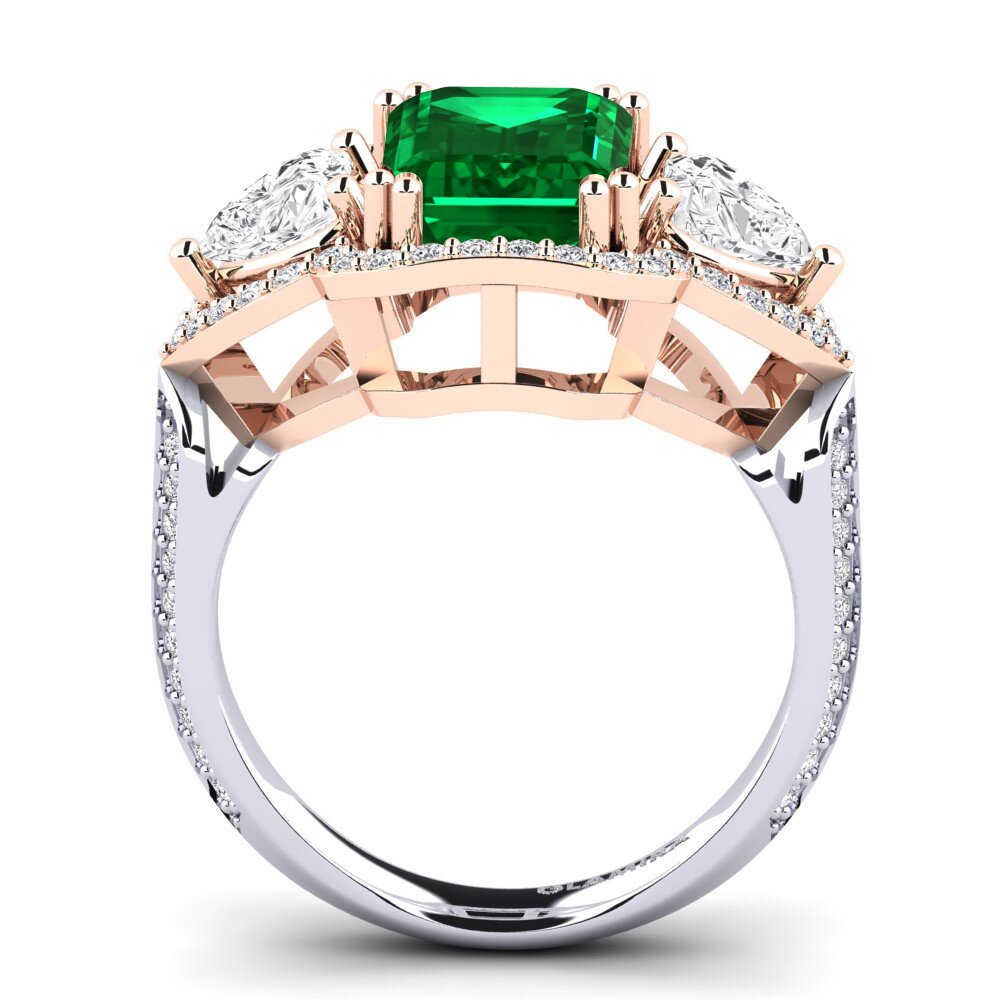 18ct Rose & White Gold Emerald (Lab Created) Engagement Ring Demaura
